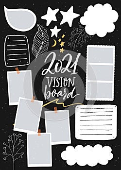 Vision board template with place for goals, lists, photos and inspiration. Dream collage for teens, nursery poster