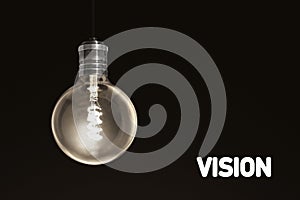 Vision , Creativity innovation illuminated light bulb row dim ones concept solution