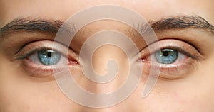 Vision, eyes and woman portrait watching in optometry healthcare, wellness or eyesight exam closeup, macro or zoom