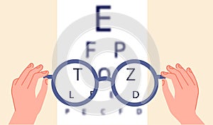 Vision health. Eye ophthalmologist test, glasses check up. Optometry testing board or blurred eyesight and optical focus
