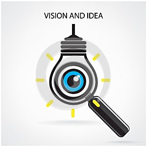 Vision and ideas sign,eye icon,light bulb symbol,search symbol