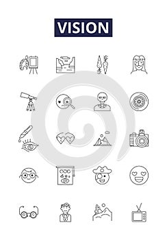 Vision line vector icons and signs. Sight, Perception, Observer, Discern, Foresight, Discernment, Outlook, View outline photo