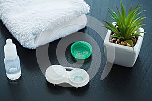 Vision And Medicine Concept. Accessories for contact lenses: con photo