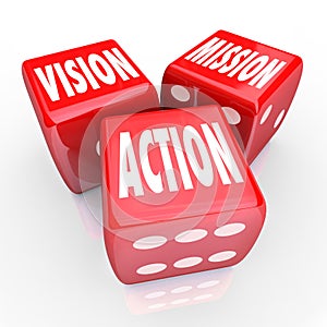 Vision Mission Action Three Red DIce Goal Strategy