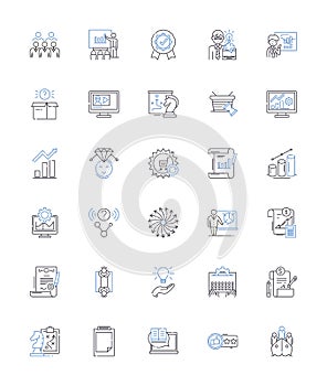 Vision and mission line icons collection. Purpose, Strategy, Ideals, Values, Goals, Ambition, Aspiration vector and