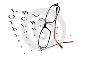 Vision testing chart and glasses