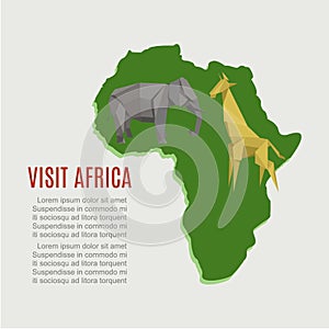 Visit Africa, map for travel background, vector illustration. Wild safari at continent, wildlife concept design. Nature