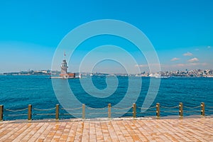 Visit Istanbul background photo. Maiden's tower aka Kiz Kulesi view