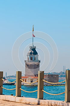 Visit Istanbul concept photo. Maiden's Tower aka Kiz Kulesi vertical photo photo