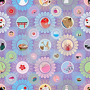 Visit japan circle image flower seamless pattern