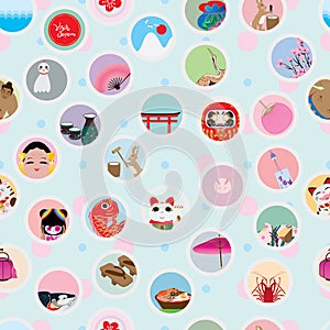 Visit japan circle sticker seamless pattern