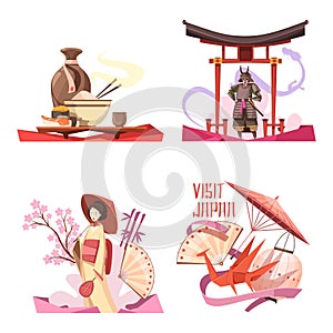 Visit Japan Retro Cartoon Compositions