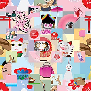 Visit japan square sticker seamless pattern