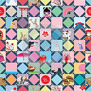 Visit japan stick diamond shape seamless pattern