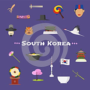 Visit South Korea vector icons set, cliparts