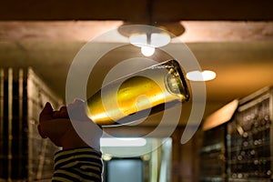 Visit of undergrounds caves, showing of sediment in bottles, traditional making of champagne sparkling wine in Cote des Bar,