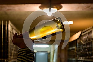 Visit of undergrounds caves, showing of sediment in bottles, traditional making of champagne sparkling wine in Cote des Bar,