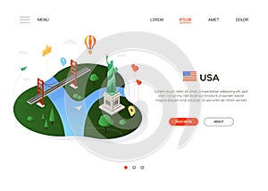 Visit the USA - modern colorful isometric web banner