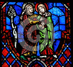 The Visitation Stained Glass in Cathedral of Tours, France