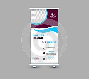 Roll Up Banner Template Design Purple And Cyan Professional Modern