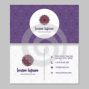 Visiting card and business card set with mandala design element