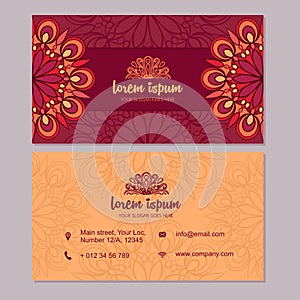 Visiting card and business card set with mandala design element