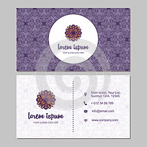 Visiting card and business card set with mandala design element