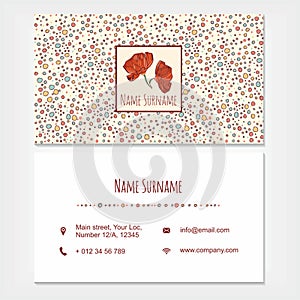 Visiting card business set template with cute hand drawn pattern