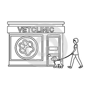 Visiting the vet clinic, the pet,dog on a leash with the hostess. Pet,dog care single icon in outline style vector