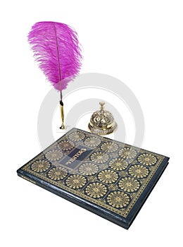 Visitor Book with Feathered Pen and Service Bell