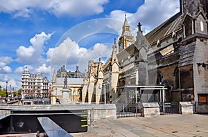 Visitor entrance to Houses of Parliament and Big Ben tower, London