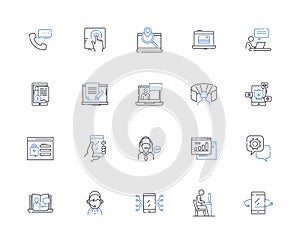 Visitor line icons collection. Tourist, Guest, Traveler, Explorer, Site-seer, Vacatir, Outsider vector and linear