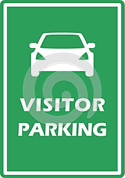 Visitor parking sign. Car garage board. Gest automobile park area. Flat green color vector.