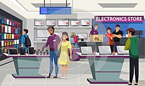 Visitor and shop assistant at electronics store