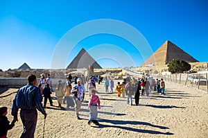 Visitors at The Great Pyramids of Giza, Cairo, Egypt