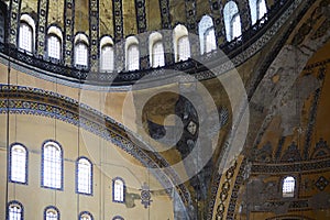 Visitors at the Hagia Sophia Grand Mosque. Formerly Hagia Sophia