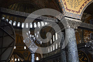 Visitors at the Hagia Sophia Grand Mosque. Formerly Hagia Sophia