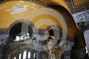 Visitors at the Hagia Sophia Grand Mosque. Formerly Hagia Sophia