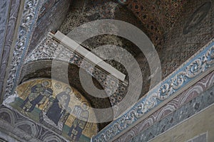 Visitors at the Hagia Sophia Grand Mosque. Formerly Hagia Sophia