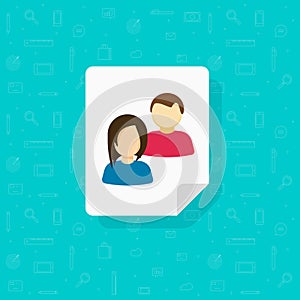 Visitors icon vector, flat cartoon users group or persons on document, concept of audience data symbol, customers