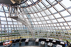 Visitors inside glass dome of Perlan in Reykjavik