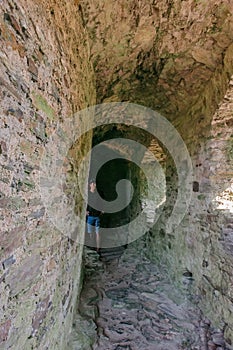 Visitors inside Restormel castle