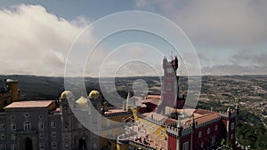 Visitors at the Pena Palace, jewel in the crown of Sintra Hills, Portugal.