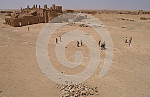 Visitors at the ruins of Arrassafeh near Raqqa in Syria