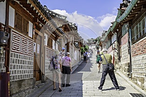 Visitors on streets of Samcheong-dong, South Korea