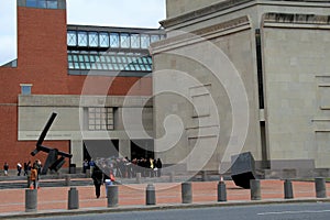 Visitors waiting to enter the emotional tribute about WWII,inside the United States Holocaust Memorial Museum, Washington,DC,2015