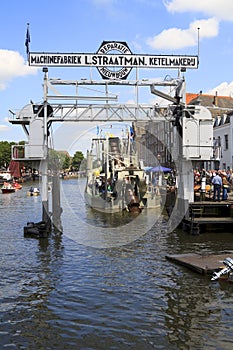 Visitors on Wolwevershaven harbor in Dordrecht.