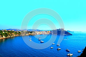 Vista from Isola di Procida at Marina di Corricella photo