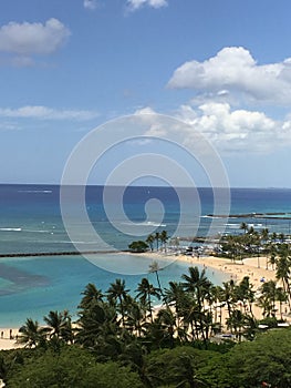 Vista of the Pacific Ocean in the Waikiki neighborhood of Honolulu, Oahu, Hawaii