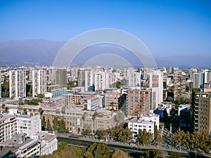 Vista of Santiago Chile with hazy mountains in the distance